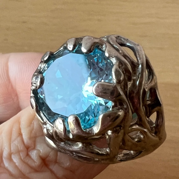 QVC Hagit Gorali Sterling Silver HUGE round Blue Topaz Statement Ring ORGANIC - Picture 8 of 16